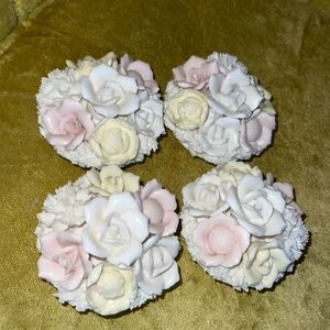 Set of 4 Lenwile China Porcelain Rose Candle Holders Flower Candle Holders
